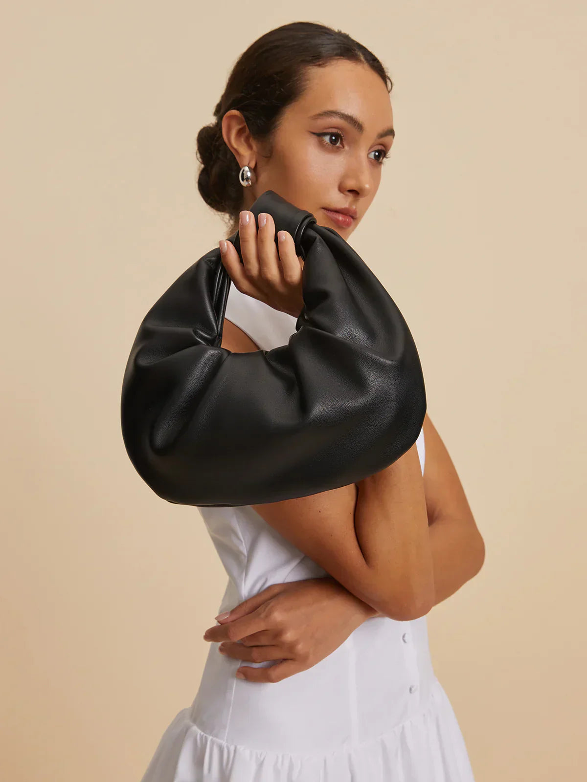 Natasha Crescent Knotted Ruched Bag