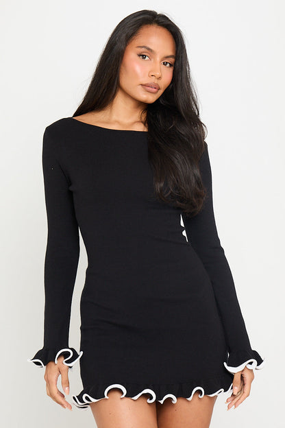 Ava Ruffled Knit Mini Dress