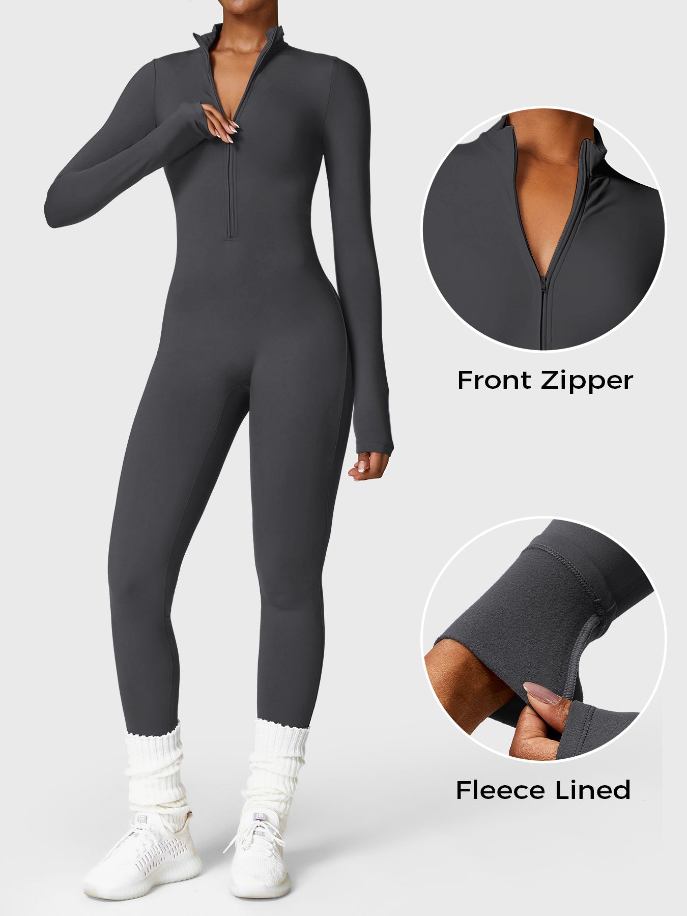 Maya Fleece Long Sleeve Zipper Jumpsuit